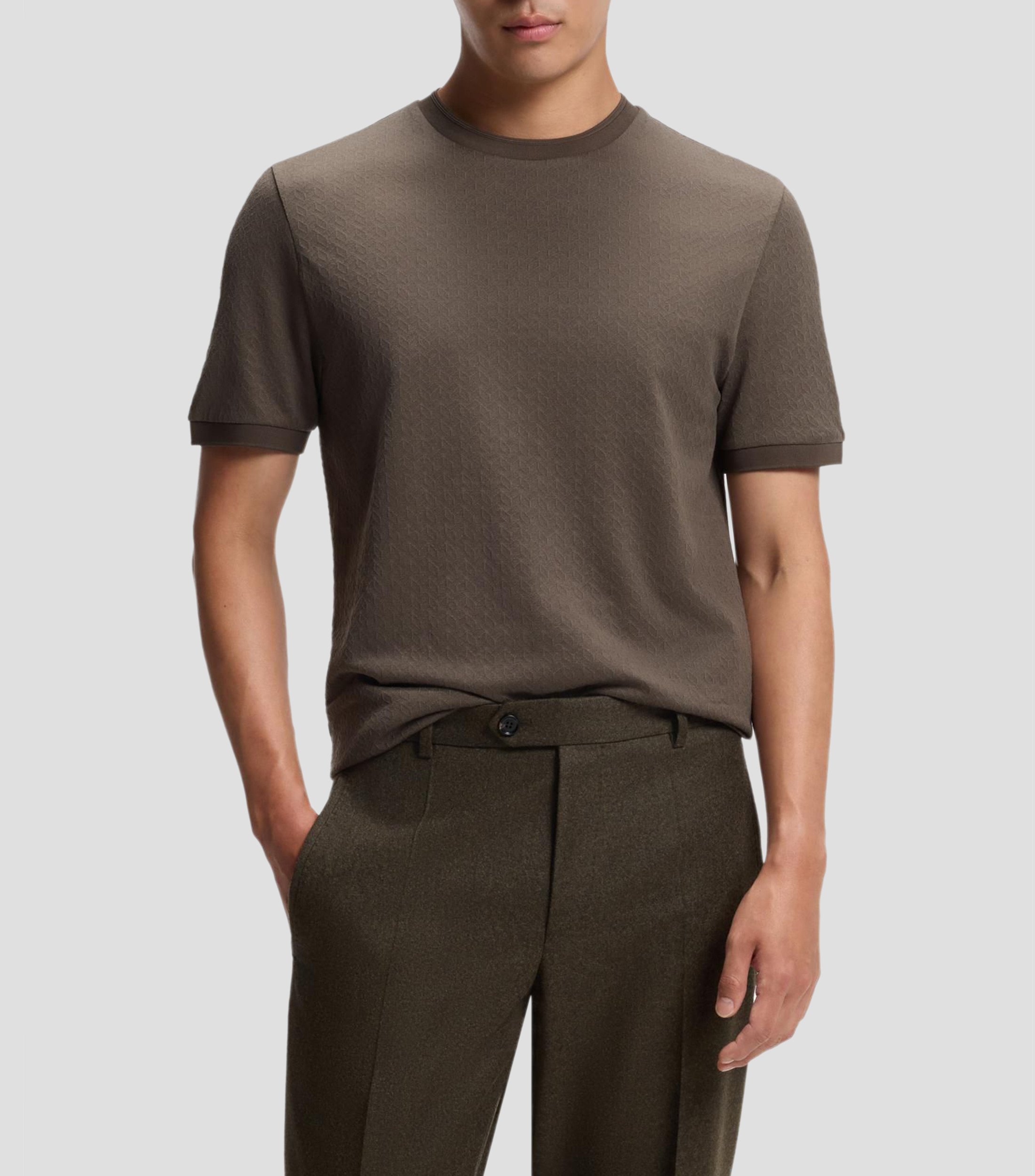 Playera regular de jacquard de algodón y seda Hombre